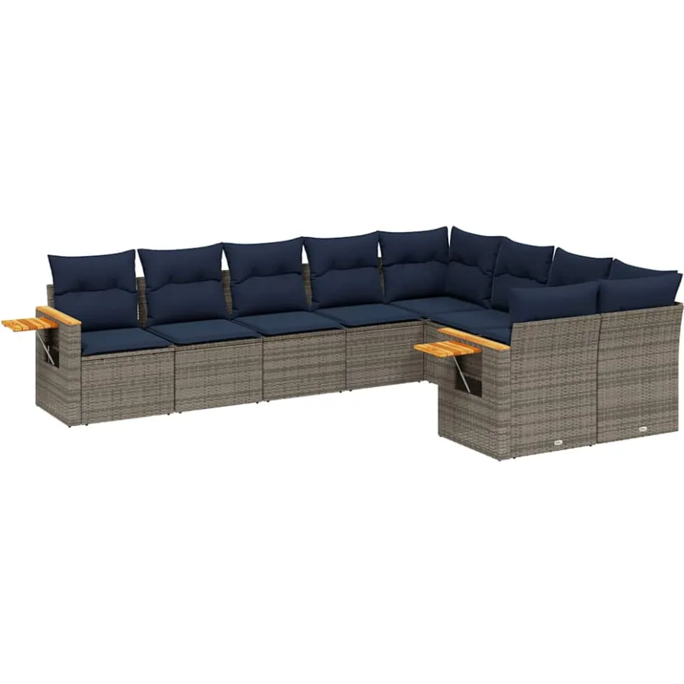 vidaXL 9-delige Loungeset met kussens poly rattan grijs, foto 3