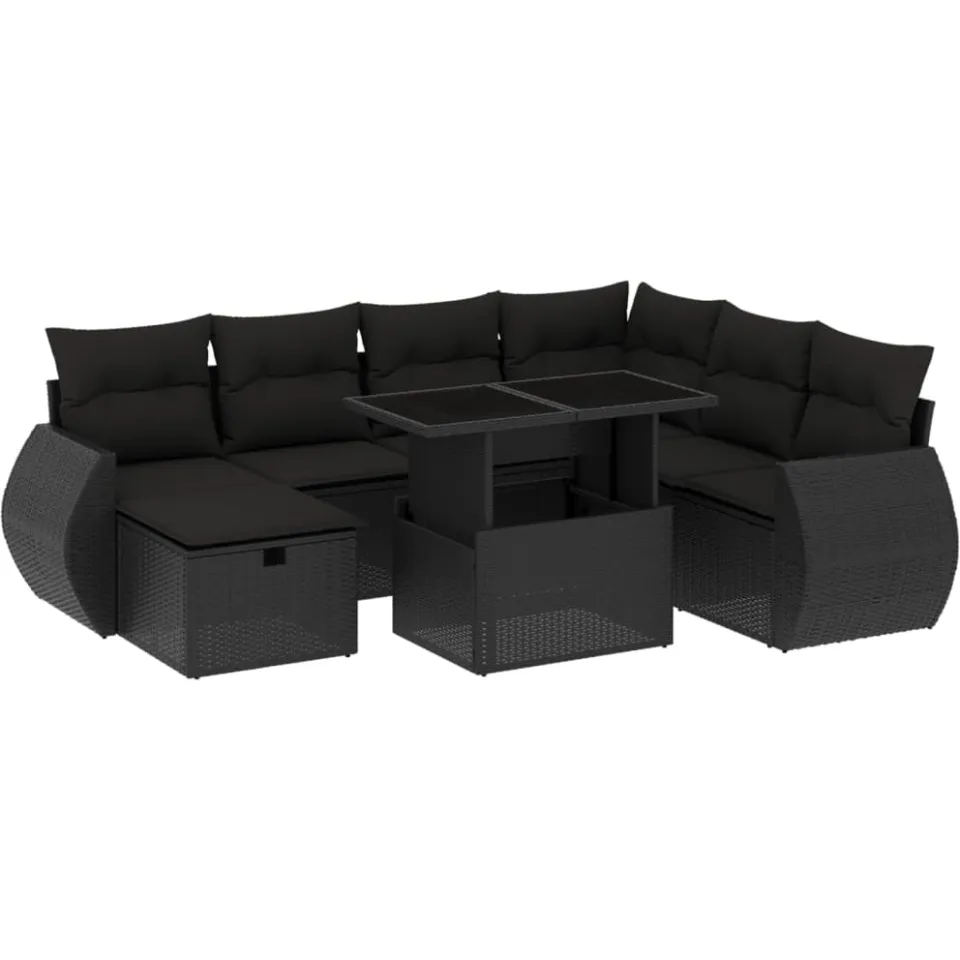 vidaXL 8-delige Loungeset met kussens poly rattan zwart, foto 3