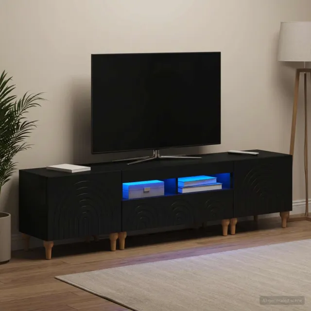 vidaXL 3-delige LED TV-kast Zwart Bewerkt hout, foto 2