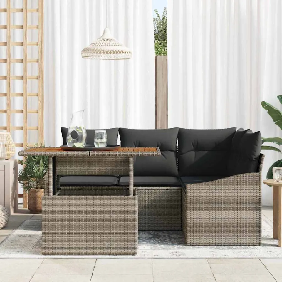 vidaXL Tuin Sofa Set 5 st Grijs Poly riet, foto 2