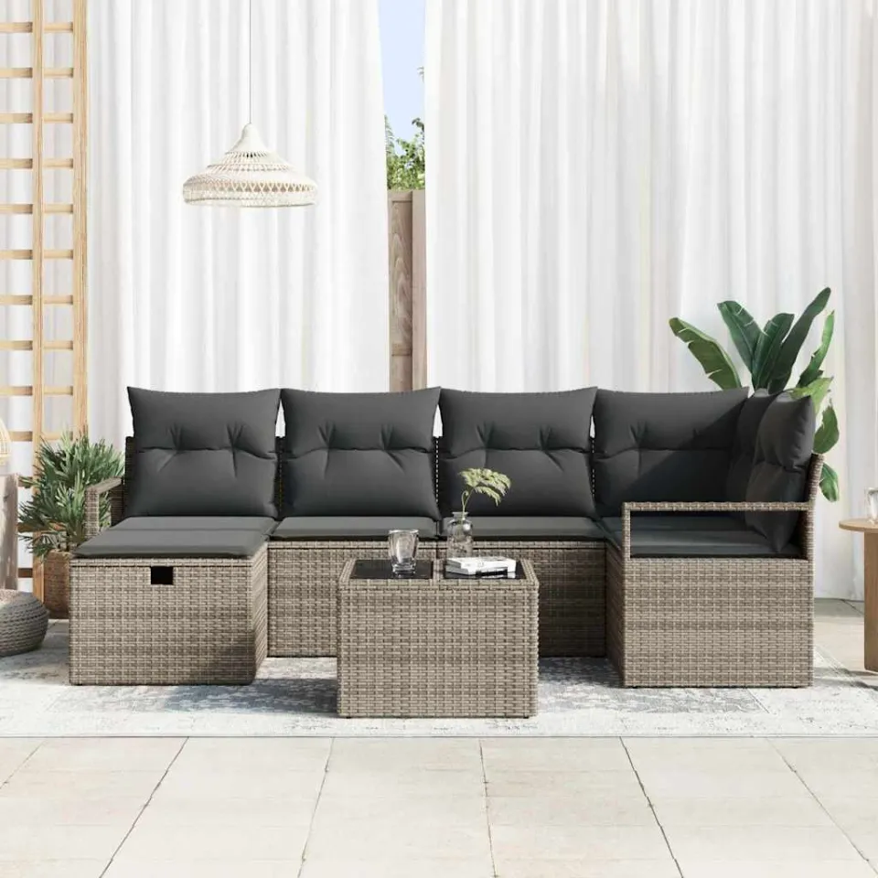 vidaXL Tuin Sofa Set 7 st Grijs poly rattan, foto 3