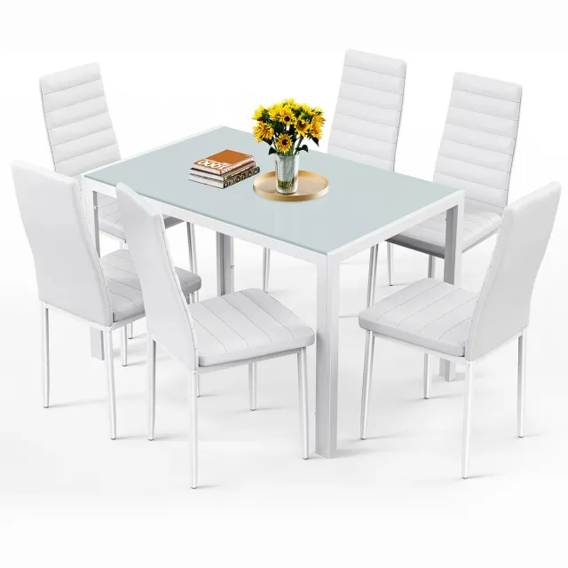 Bealife TB41D Eettafel met 6 Stoelen Set- Eettafel en Stoelen voor 6 Personen- Set met Eettafel en Stoelen voor Keuken-Eetkamer en Woonkamer -120x75x70cm-Wit