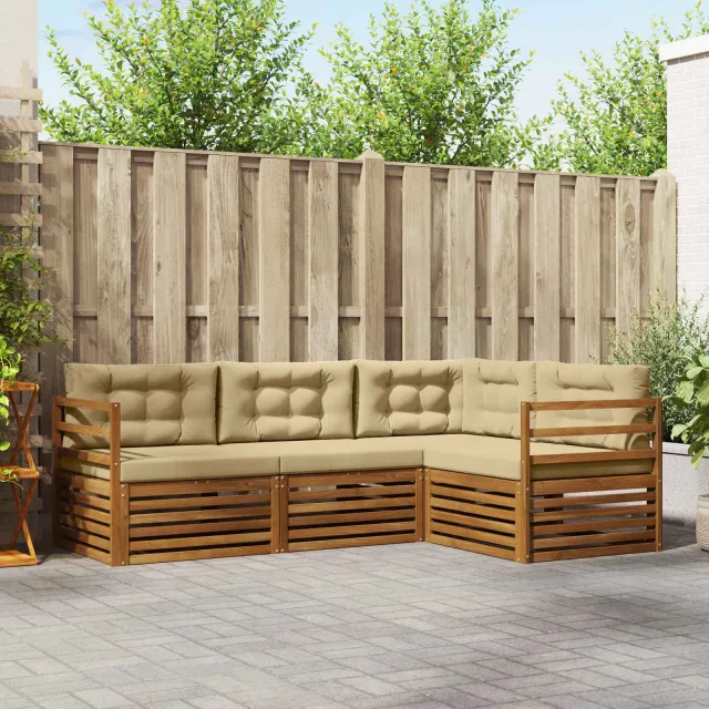 vidaXL Buiten bankenset 4 st 4-zits Natuurlijk en Beige