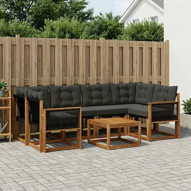 vidaXL Buiten bankenset 7 st 6-zits Naturel en Zwart