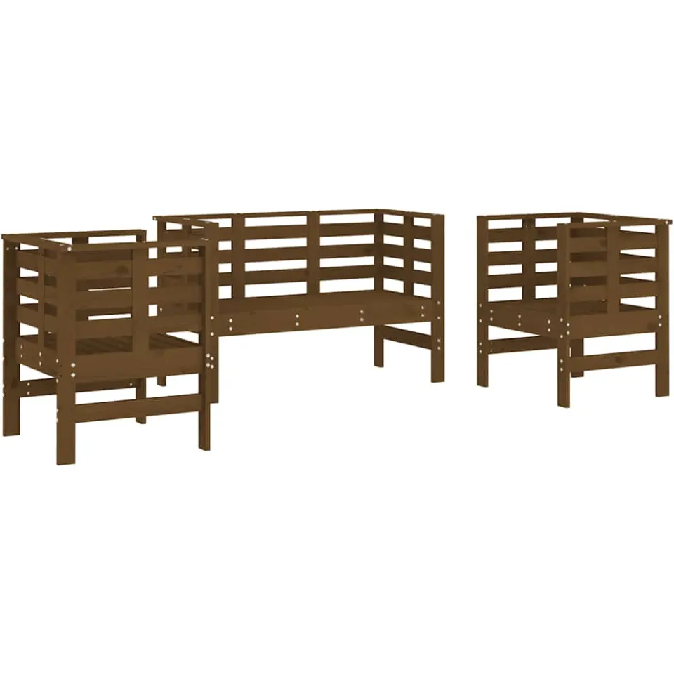 vidaXL 3-delige Loungeset massief grenenhout honingbruin