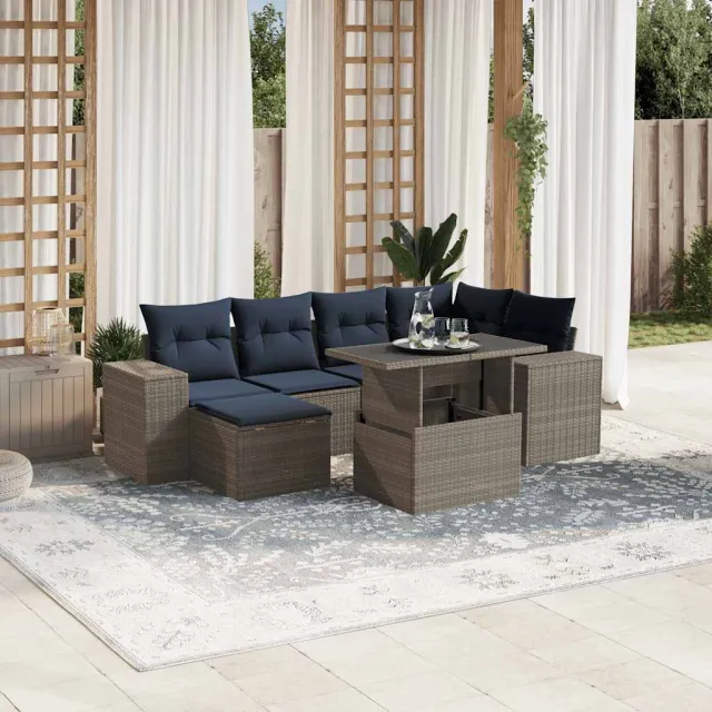 vidaXL 7-delige tuinbankset met kussens, grijs polyrotan, foto 2