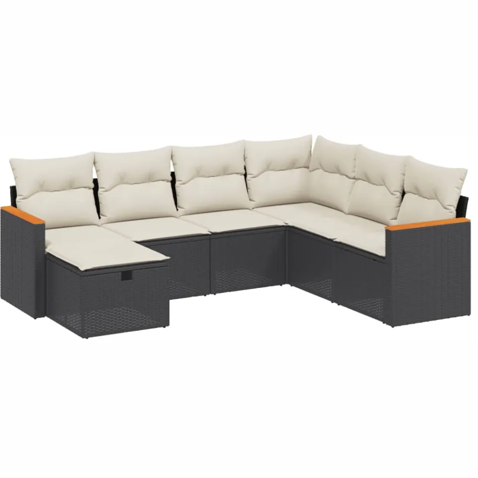 vidaXL 7-delige Loungeset met kussens poly rattan zwart