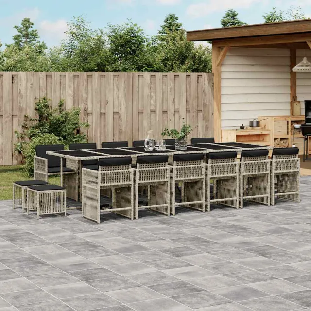 vidaXL 17-delige Tuinset met kussens poly rattan lichtgrijs