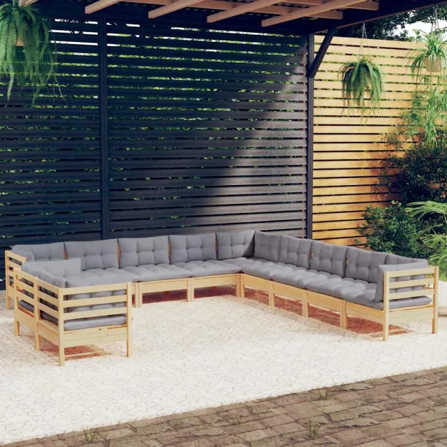 vidaXL 11-delige Loungeset met grijze kussens massief grenenhout grijs, foto 2