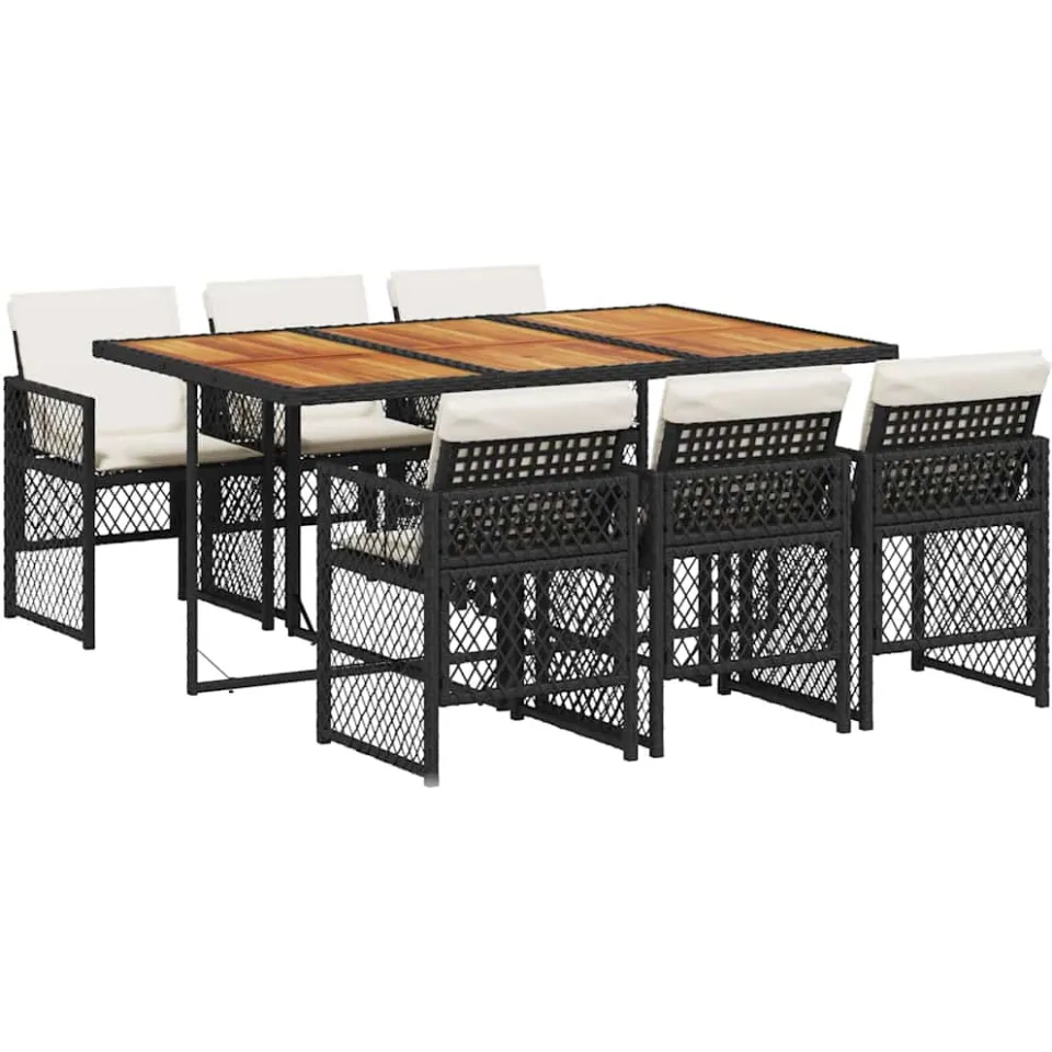 vidaXL 7-delige Tuinset met kussens poly rattan zwart