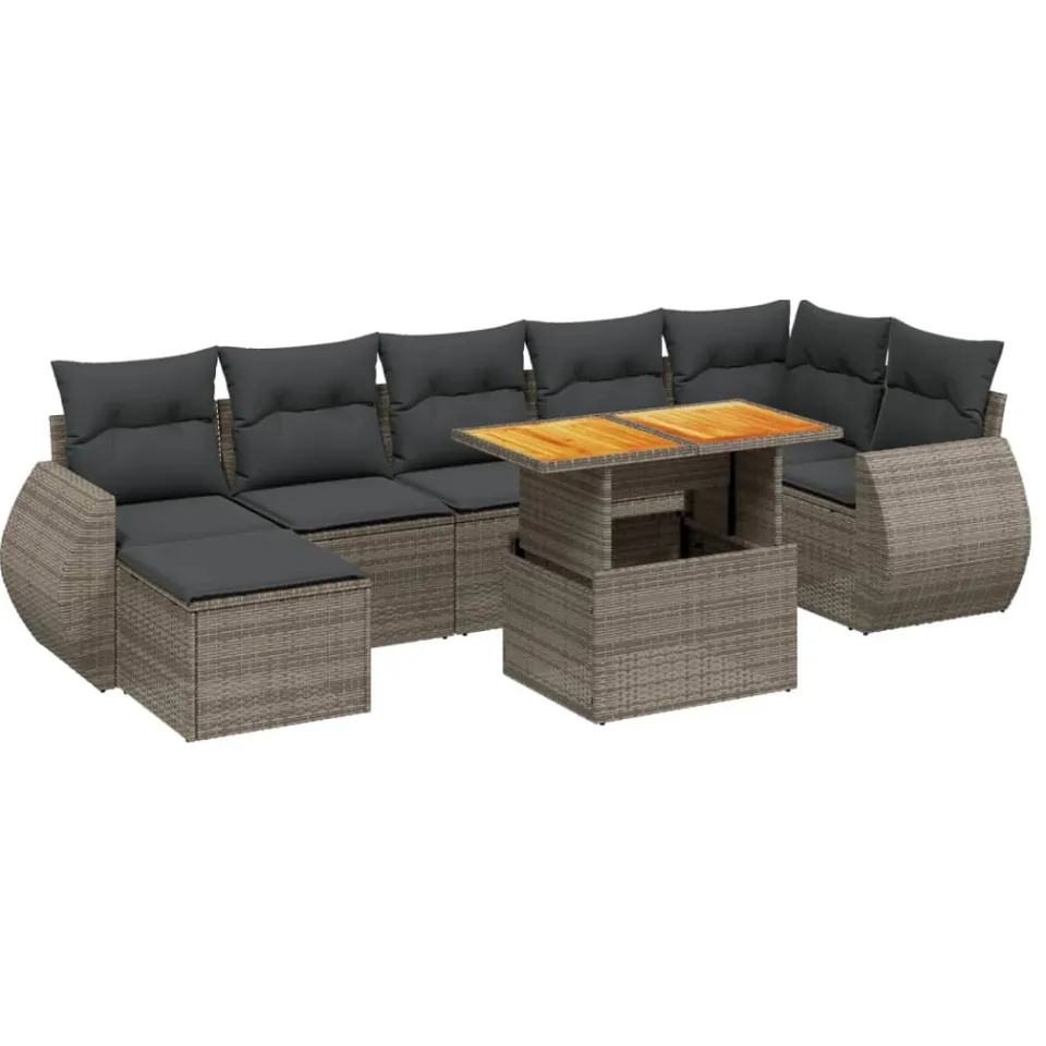 vidaXL 8-delige Loungeset met kussens poly rattan grijs, foto 3