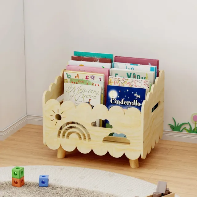 Flintry Houten boekenrek voor kinderen – Montessori boekenplanken – Boekenkasten voor leeshoekjes – Opbergrekken voor speelgoed – Geschikt voor babykamers, speelkamers en kinderkamers 44 x 32 x 37.5 cm