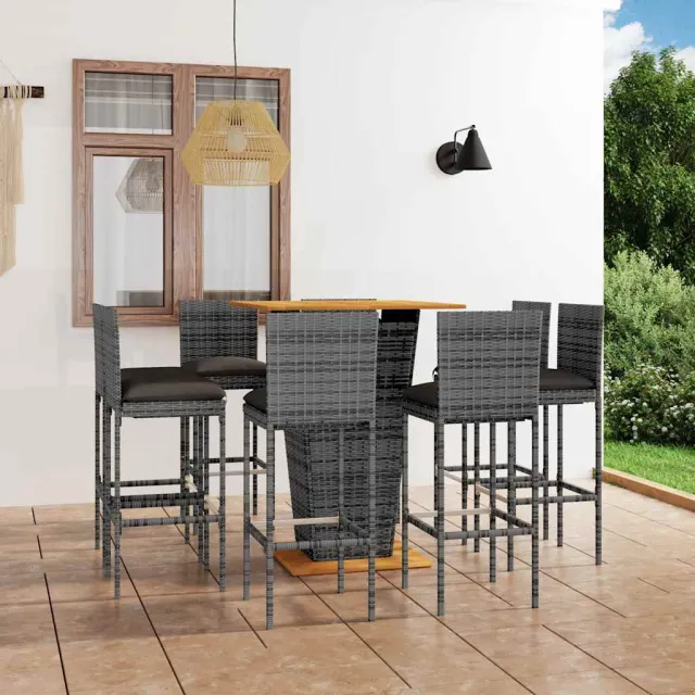 vidaXL 9-delige Tuinbarset met kussens poly rattan grijs, foto 2