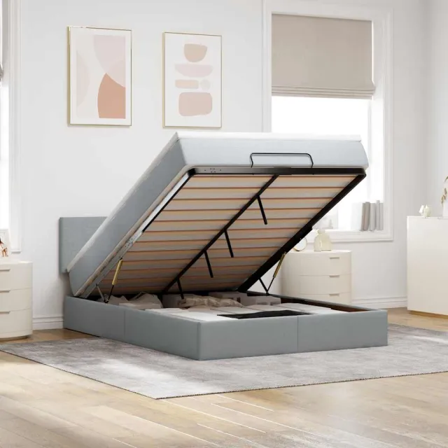 vidaXL Bed poef met matras en LED's stof 140x190 cm lichtgrijs