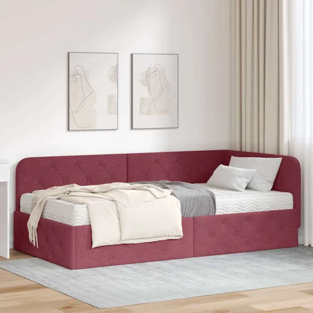 vidaXL Hoekbedframe Wijnrood 90 x 190 cm Stof