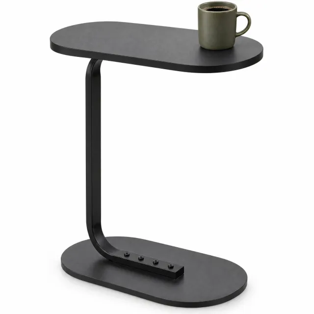 Levano Bijzettafel Zwart Metaal - Sidetable Zwart - Bijzettafeltjes Woonkamer - Banktafel - Koffietafel - Bijzet Tafeltje - Tafeltje voor bij de Bank - Salontafel Klein - Bijzet Tafel Slaapkamer - Sidetable Industrieel