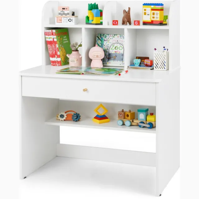 Costway Bureau voor kinderen, kinderbureau van hout, schoolagenbureau met lade en opbergvak, jeugdschrijftafel met opbergruimte, kindertafel voor kinderen vanaf 3 jaar, 80 x 48 x 102 cm (wit)
