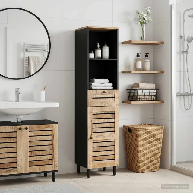 vidaXL Badkamerkast Bruin en zwart 38 x 33,5 x 160 cm