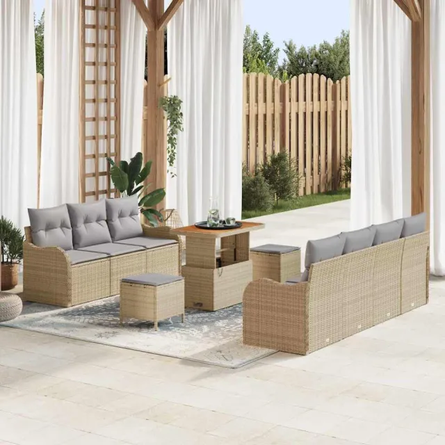 vidaXL Tuinbankenset 10 st Beige poly rattan, foto 2