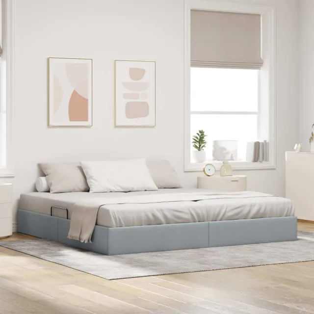 vidaXL Ottoman Bedframe met opslag Lichtgrijs 200 x 200 cm Stof