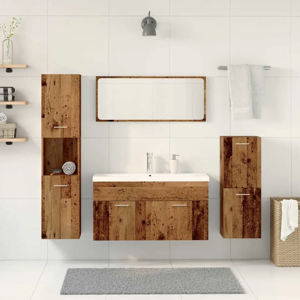 vidaXL 5-delige Badkamermeubelset bewerkt hout oud houtkleurig bruin, foto 2