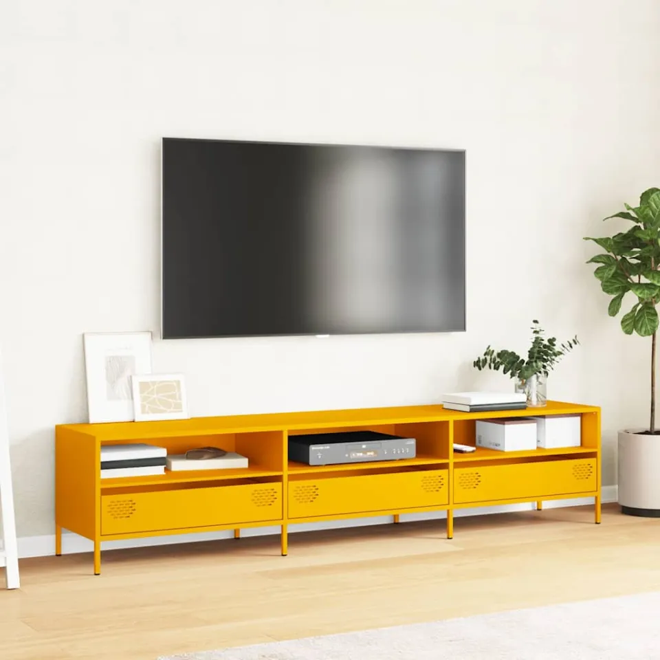 vidaXL Tv-meubel 202x39x43,5 cm koudgewalst staal mosterdgeel, foto 3