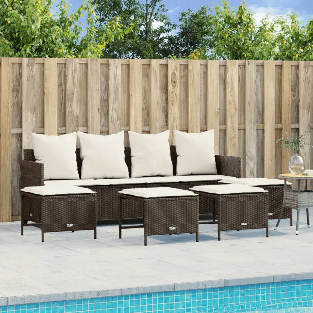 vidaXL 5-delige Loungeset met kussens poly rattan bruin, foto 2