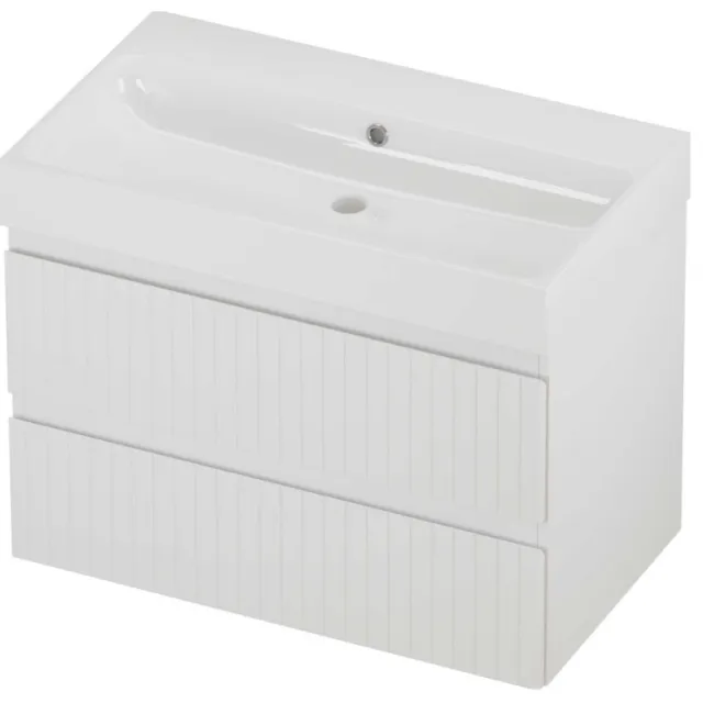 Proline Podium Badmeubelset Polystone Loft Zonder Kraangat Gefreesd 80x46x62 cm Glans Wit Mat Wit