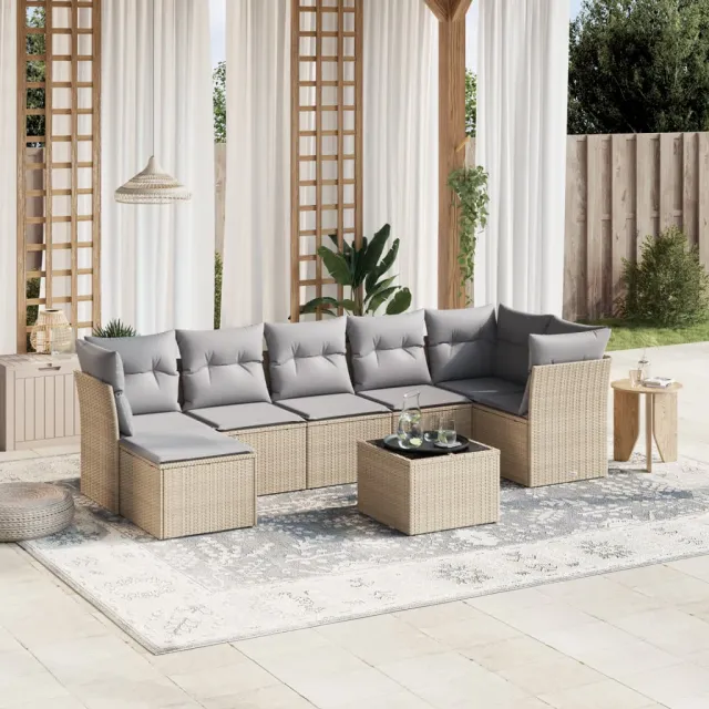 vidaXL 8-delige Loungeset met kussens poly rattan gemengd beige, foto 2