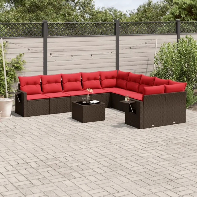 vidaXL 11-delige tuinbankset met kussens, bruin polyrotan, foto 2