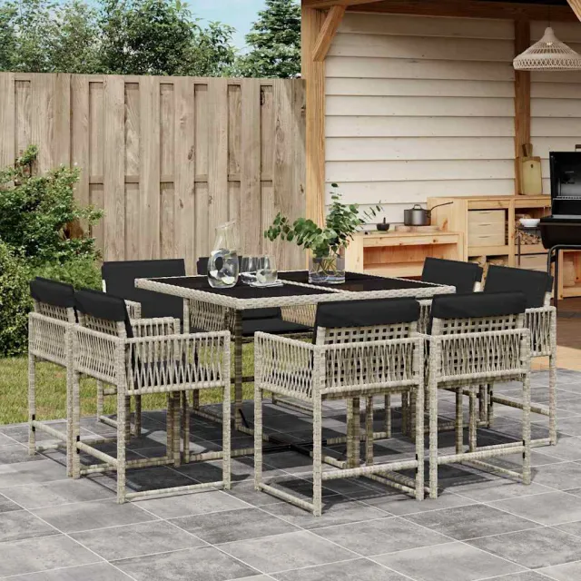 vidaXL 9-delige Tuinset met kussens poly rattan lichtgrijs