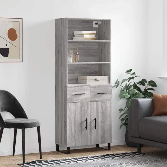 vidaXL Hoge kast 69,5x34x180 cm bewerkt hout grijs sonoma eikenkleurig, foto 2