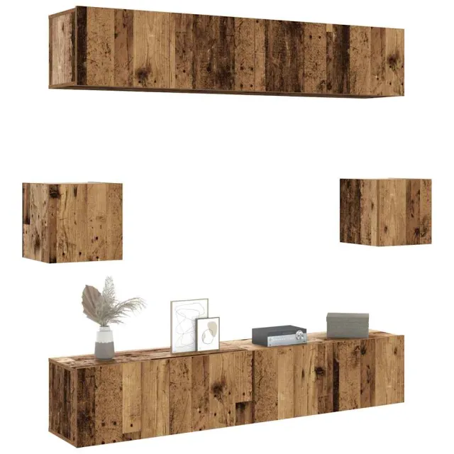 vidaXL 6-delig Tv-meubelset wandmontage bewerkt hout oud houtkleurig Bruin