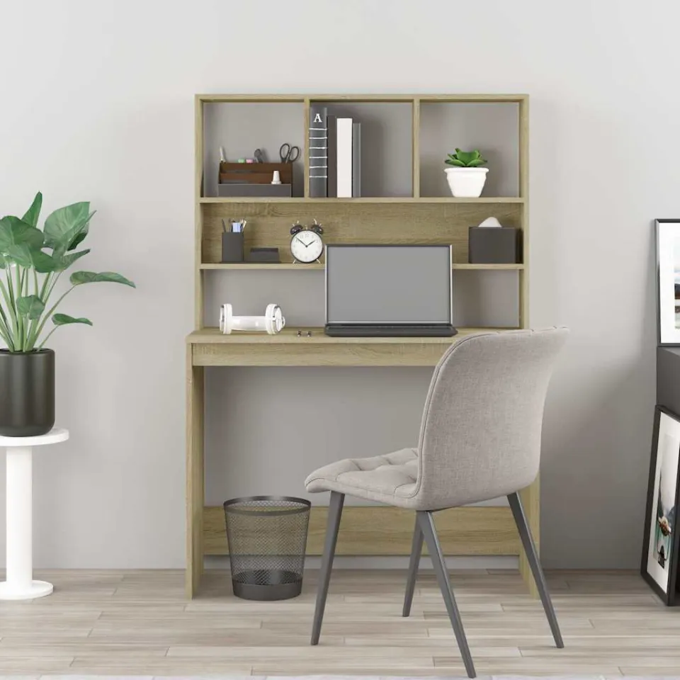 vidaXL Bureau met schappen 102x45x148 bewerkt hout sonoma eikenkleur, foto 3