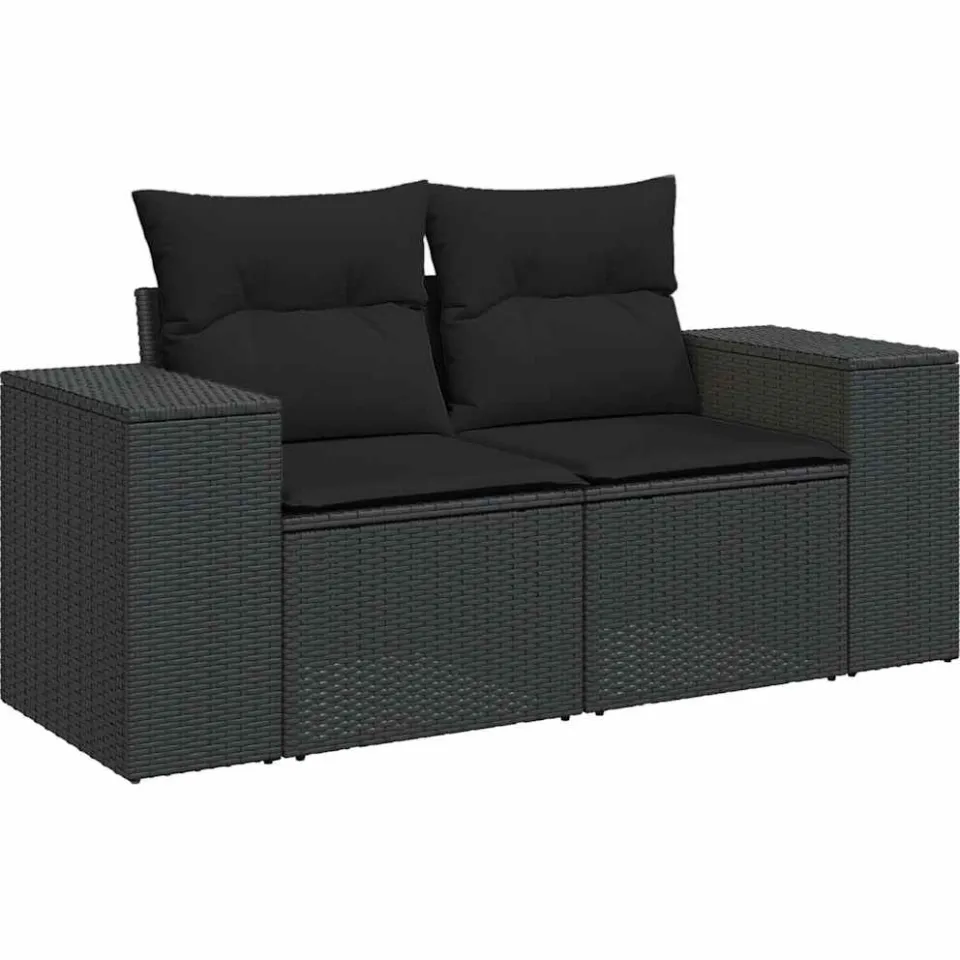 vidaXL 6-delige Loungeset met kussens poly rattan zwart