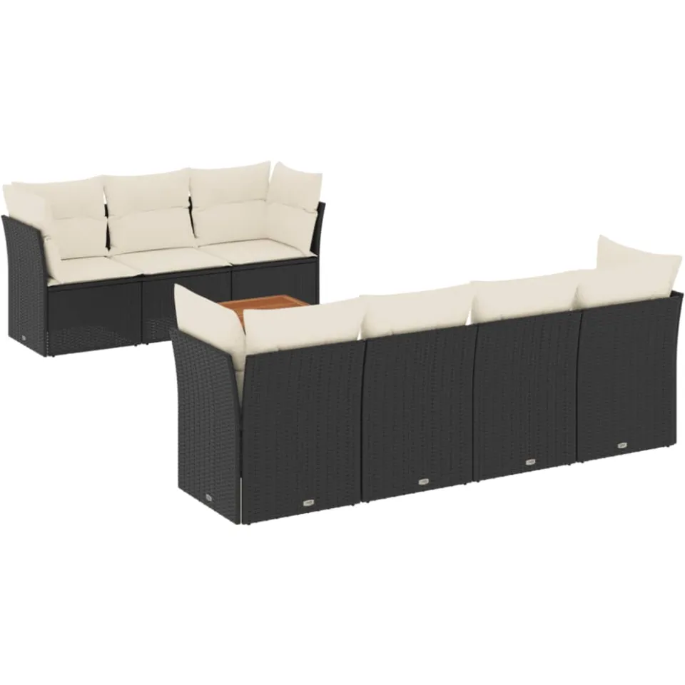 vidaXL 8-delige Loungeset met kussens poly rattan zwart, foto 3