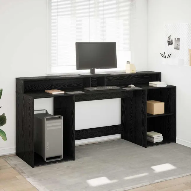 vidaXL Bureau Zwart eiken 200 x 55 x 91 cm Bewerkt hout, foto 2