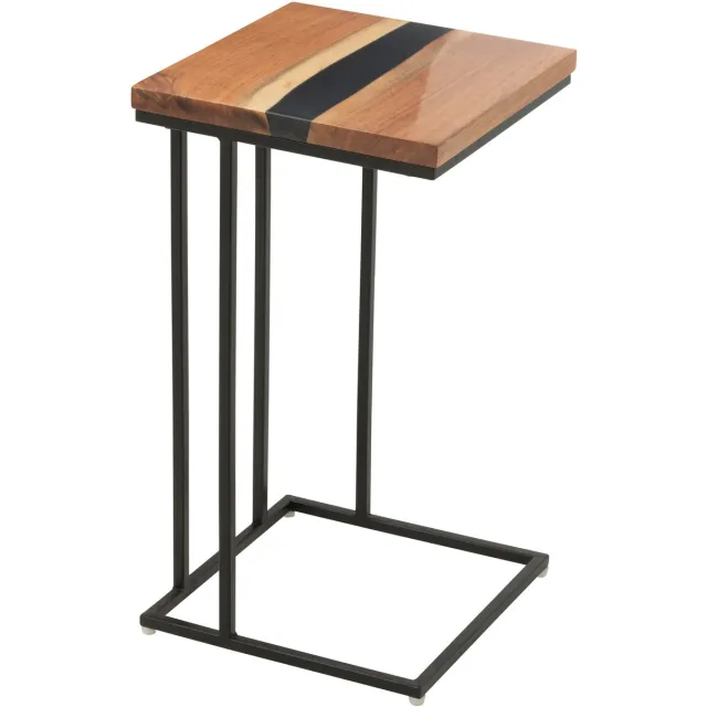 J-Line bijzettafel Vierkant - hout/epoxyhars - naturel/zwart