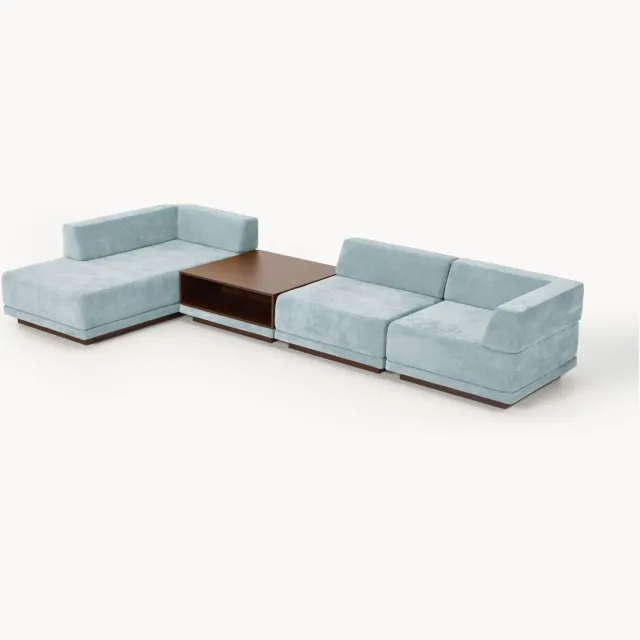 Westwing Collection Modulaire hoekbank Colin (4-zits) met salontafel Bruin, Lichtblauw