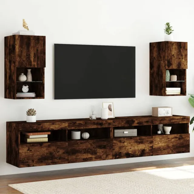 vidaXL Tv-meubelen 2 st LED-verlichting 30,5x30x60 cm gerookt eiken, foto 2