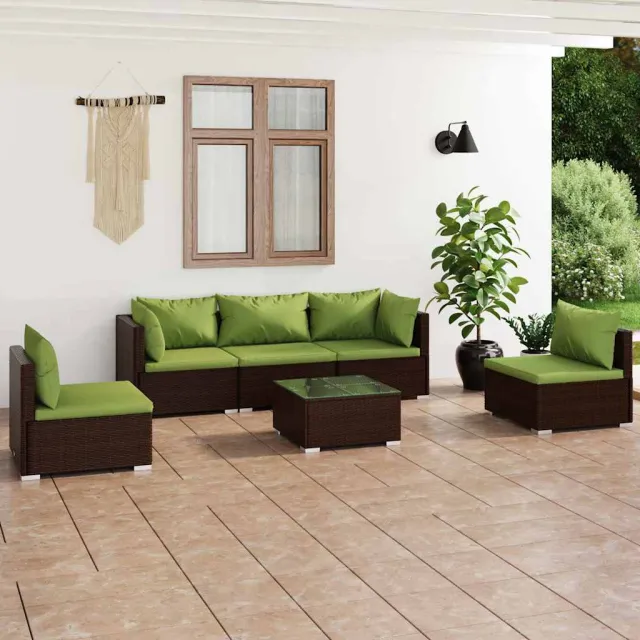 vidaXL 6-delige Loungeset met kussens poly rattan bruin, foto 2
