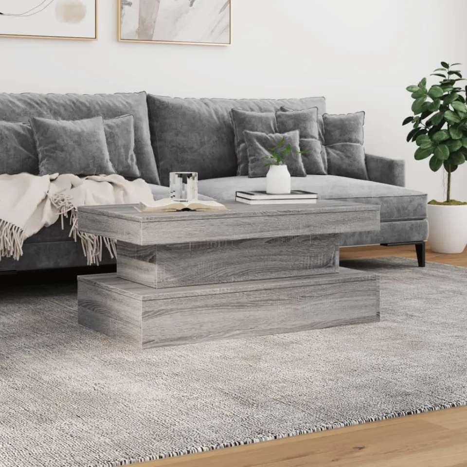 vidaXL Salontafel met LED-verlichting 90x50x40 cm grijs sonoma eiken, foto 3