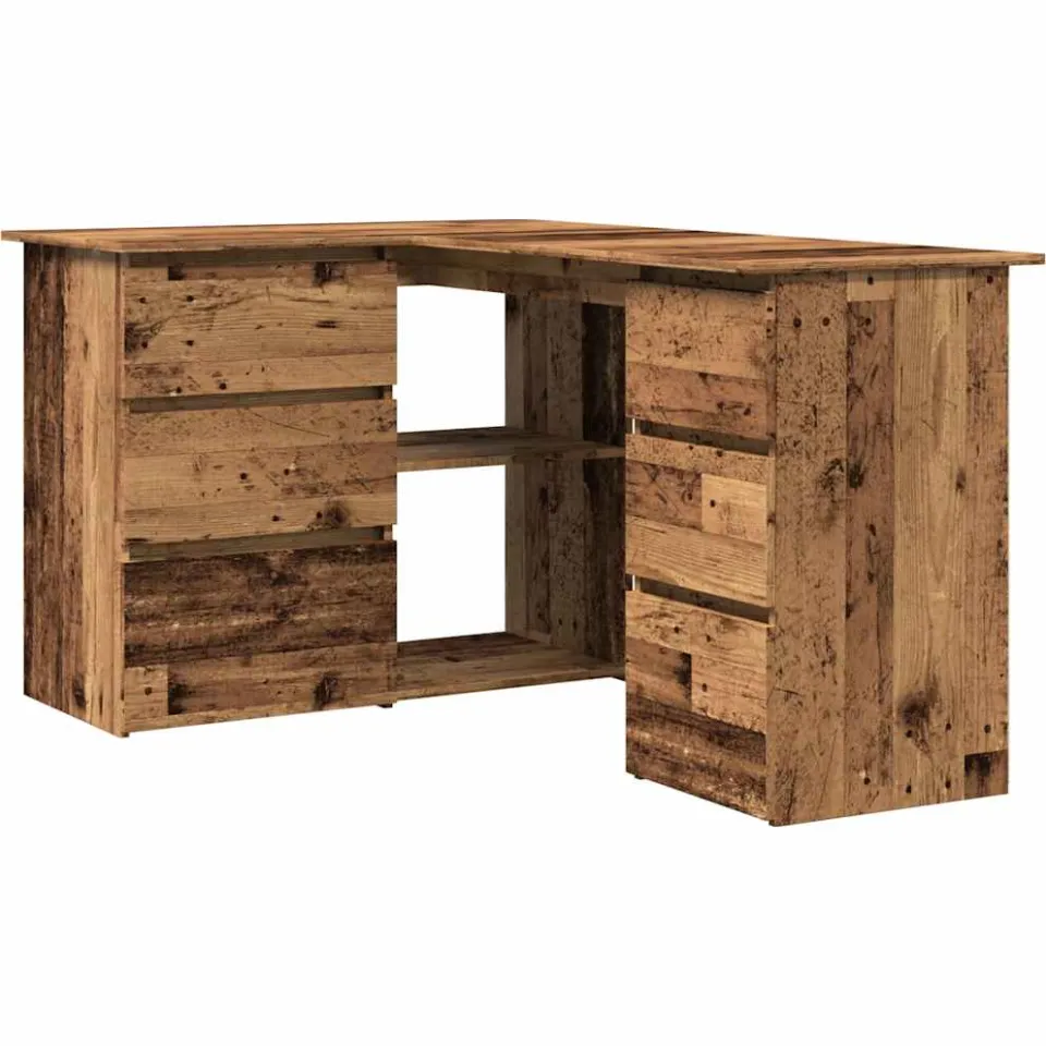 vidaXL Hoekbureau 145x100x76 cm bewerkt hout oud houtkleurig bruin, foto 4