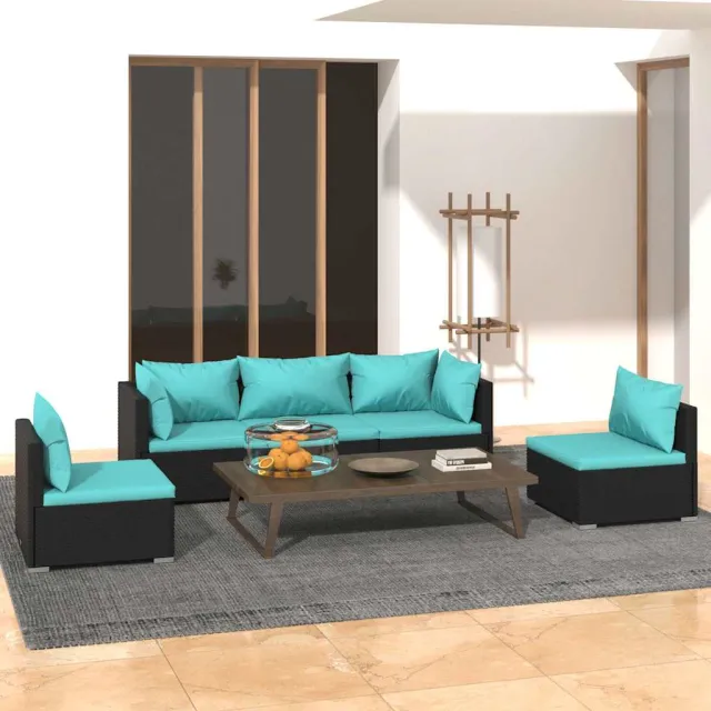 vidaXL 5-delige Loungeset met kussens poly rattan zwart, foto 2