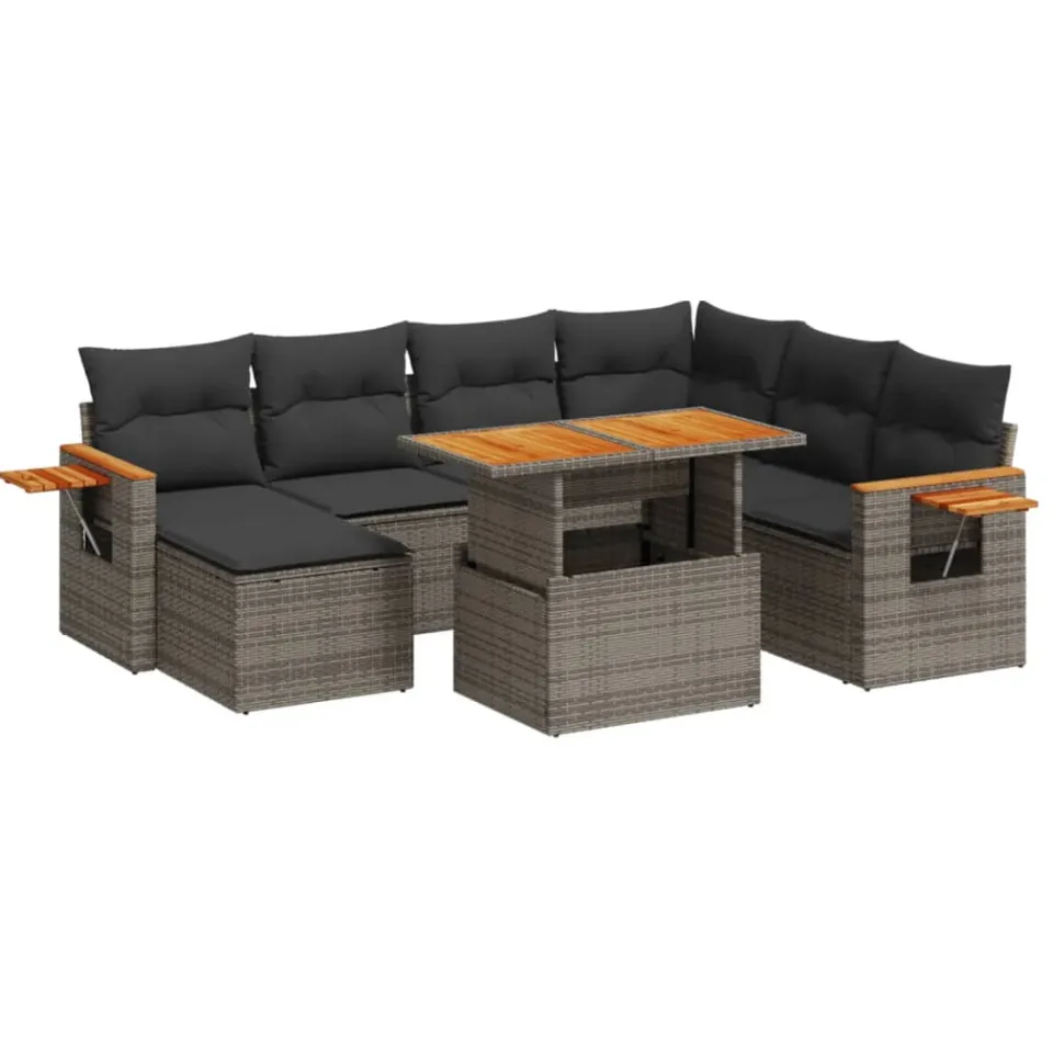 vidaXL 8-delige Loungeset met kussens poly rattan grijs, foto 3