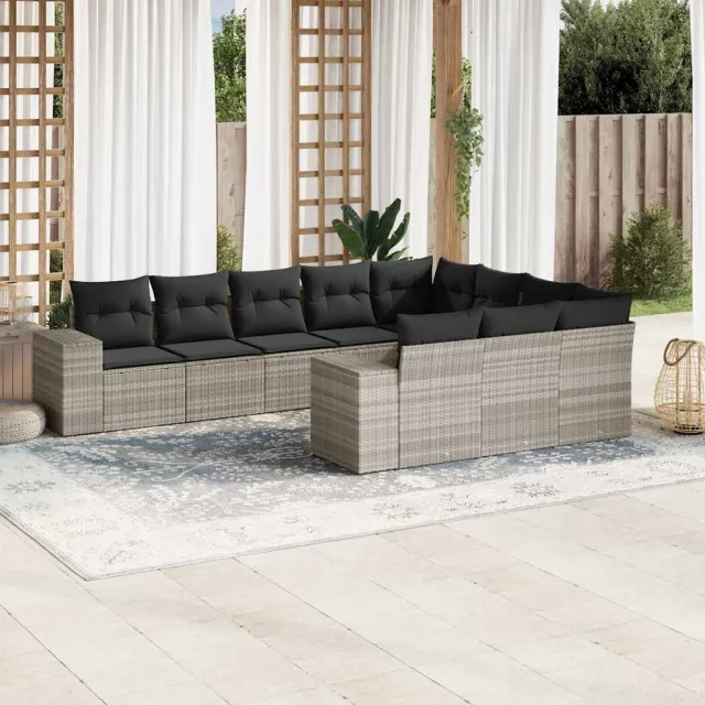 vidaXL 10-delige Loungeset met kussens poly rattan lichtgrijs grijs, foto 2