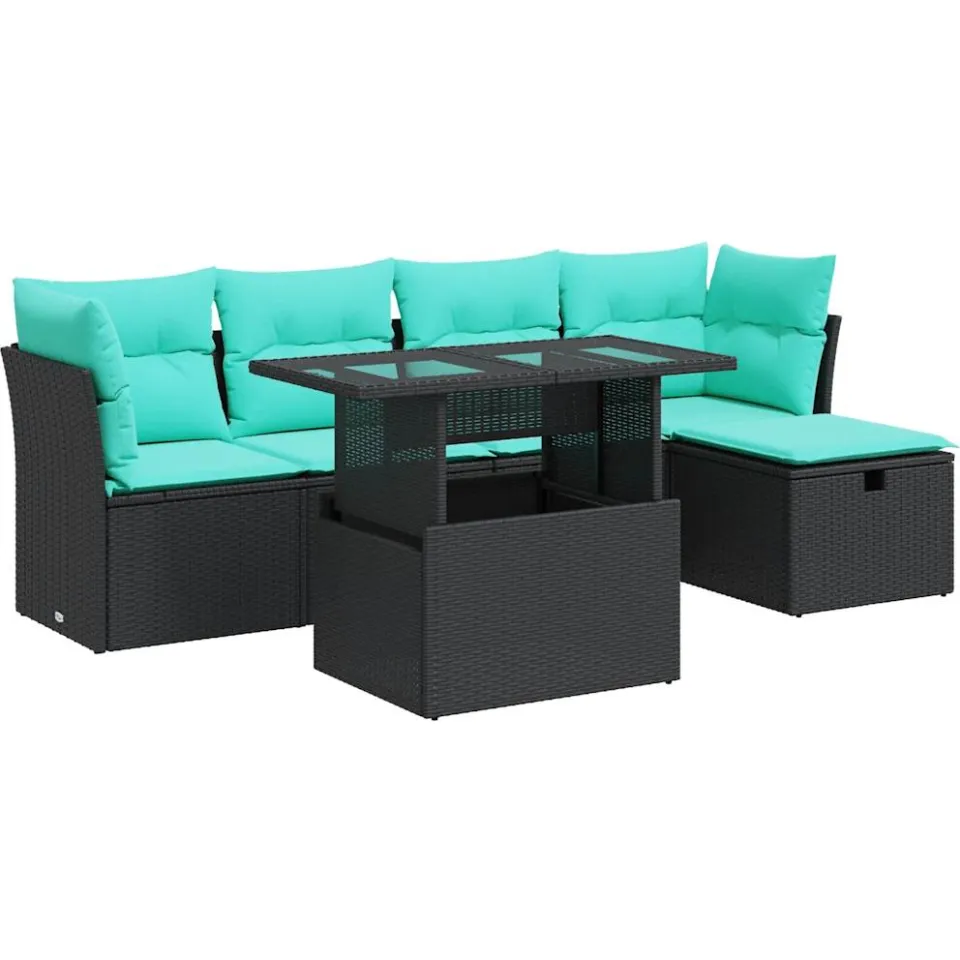 vidaXL 6-delige Loungeset met kussens poly rattan acacia zwart, foto 3