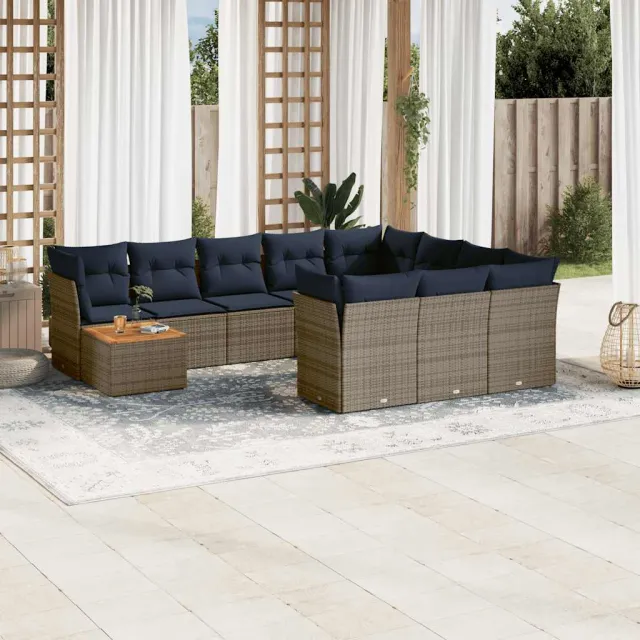vidaXL 11-delige Loungeset met kussens poly rattan grijs, foto 2
