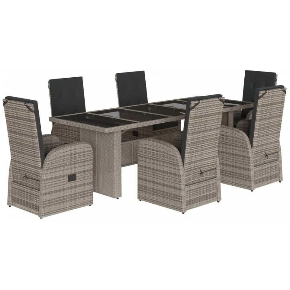 vidaXL 7-delige Tuinset met kussens poly rattan grijs, foto 3