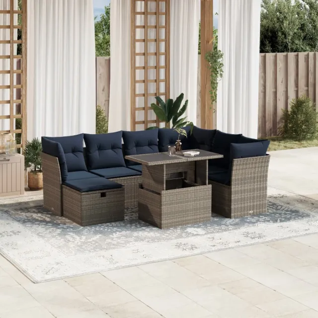 vidaXL 8-delige tuinbankset met kussens, grijs polyrotan, foto 2